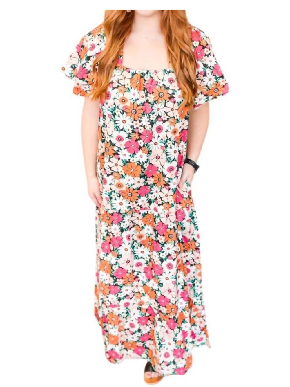 KARLIE poplin maxi dress in multi-colored large EUC